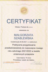 Certyfikat   Nowe Przepisy W Szkole W Roku Szkolnym 2021 I 2022